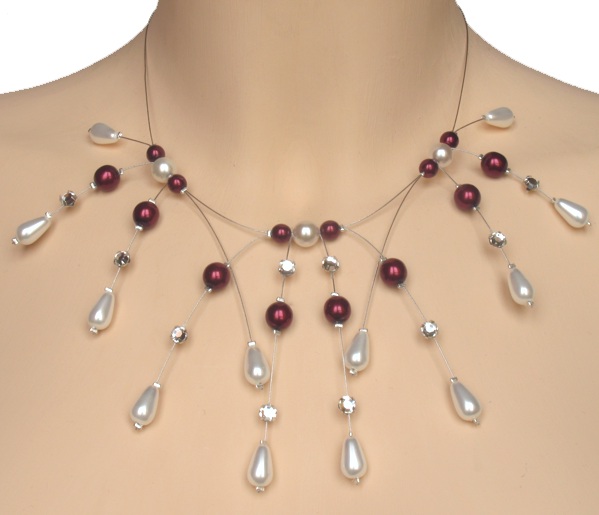collier mariage blanc, rouge et strass