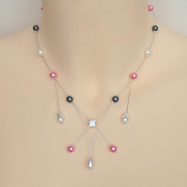 Collier mariage gris rose blanc + strass