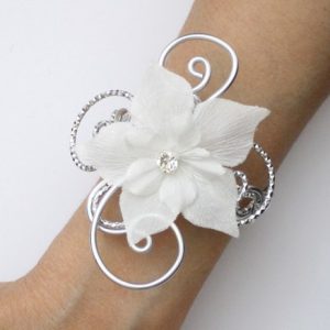 Bracelet mariage argent fleur blanche