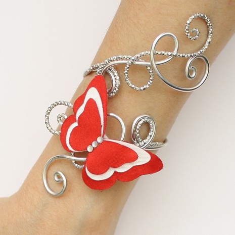 Bracelet mariage papillon rouge blanc argent