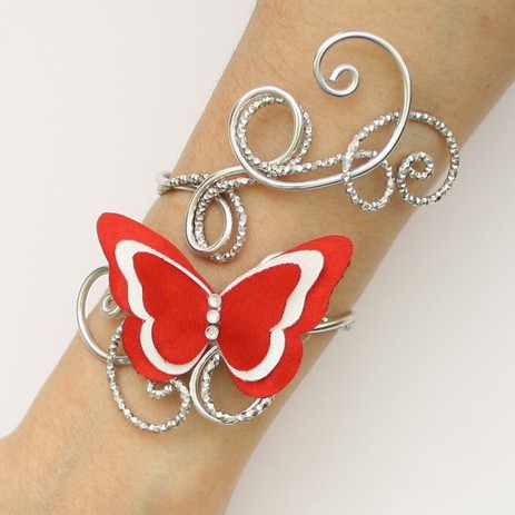 Bracelet mariage papillon rouge blanc argent