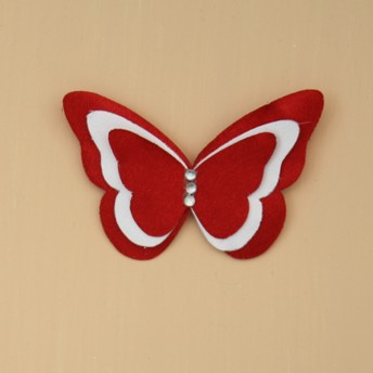 Broche ou boutonnière mariage papillon rouge et blanc