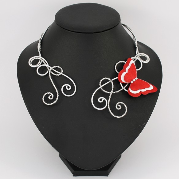 Collier mariage papillon rouge et blanc