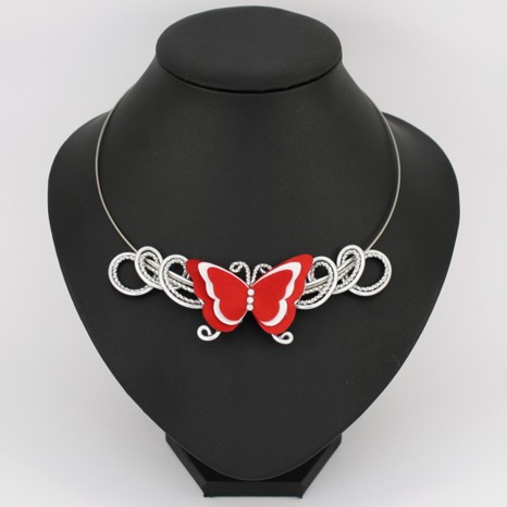 Collier aluminium mariage papillon blanc et rouge