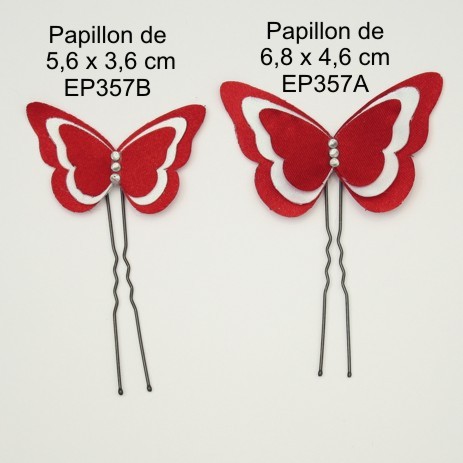 Epingles à cheveux papillon rouge et blanc