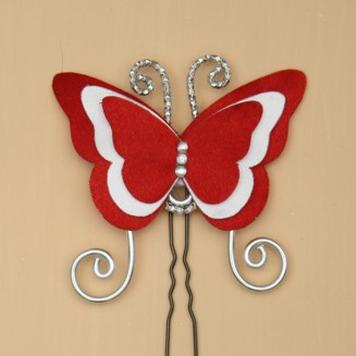 Epingle à cheveux papillon satin rouge et blanc