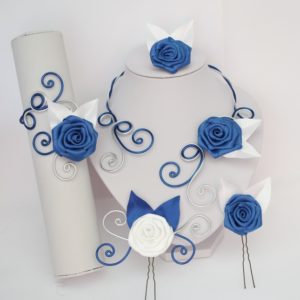 Parure aluminium fleur blanc et bleu