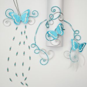 Parure mariage papillon turquoise argent