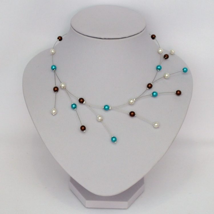Collier ivoire clair chocolat turquoise
