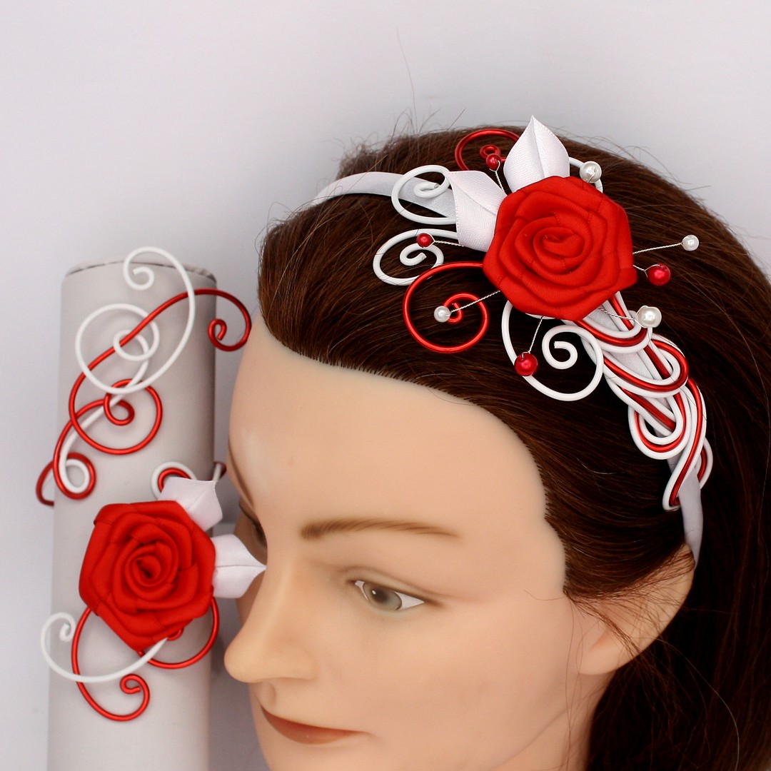 Serre Tete Petites Roses Rouges Serre-tête et bracelet fleur rouge et blanc | Blog BeaBijoux