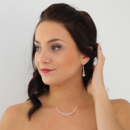 Parure Bijoux Mariage Yienate - Collier Et Boucles D'Oreilles Perles Cristal - Zirconium Argenté - Pour Femmes