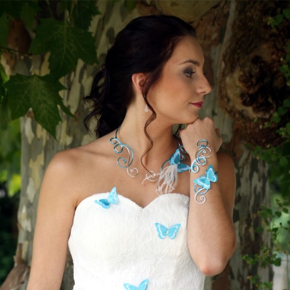 Bijoux mariage papillon blanc bleu turquoise