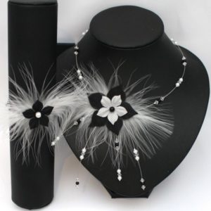 Bijoux mariage fleur noir et blanc