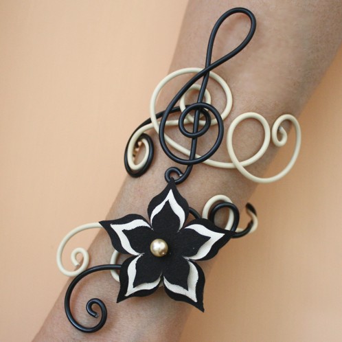 Bracelet mariage fil alu noir et ivoire