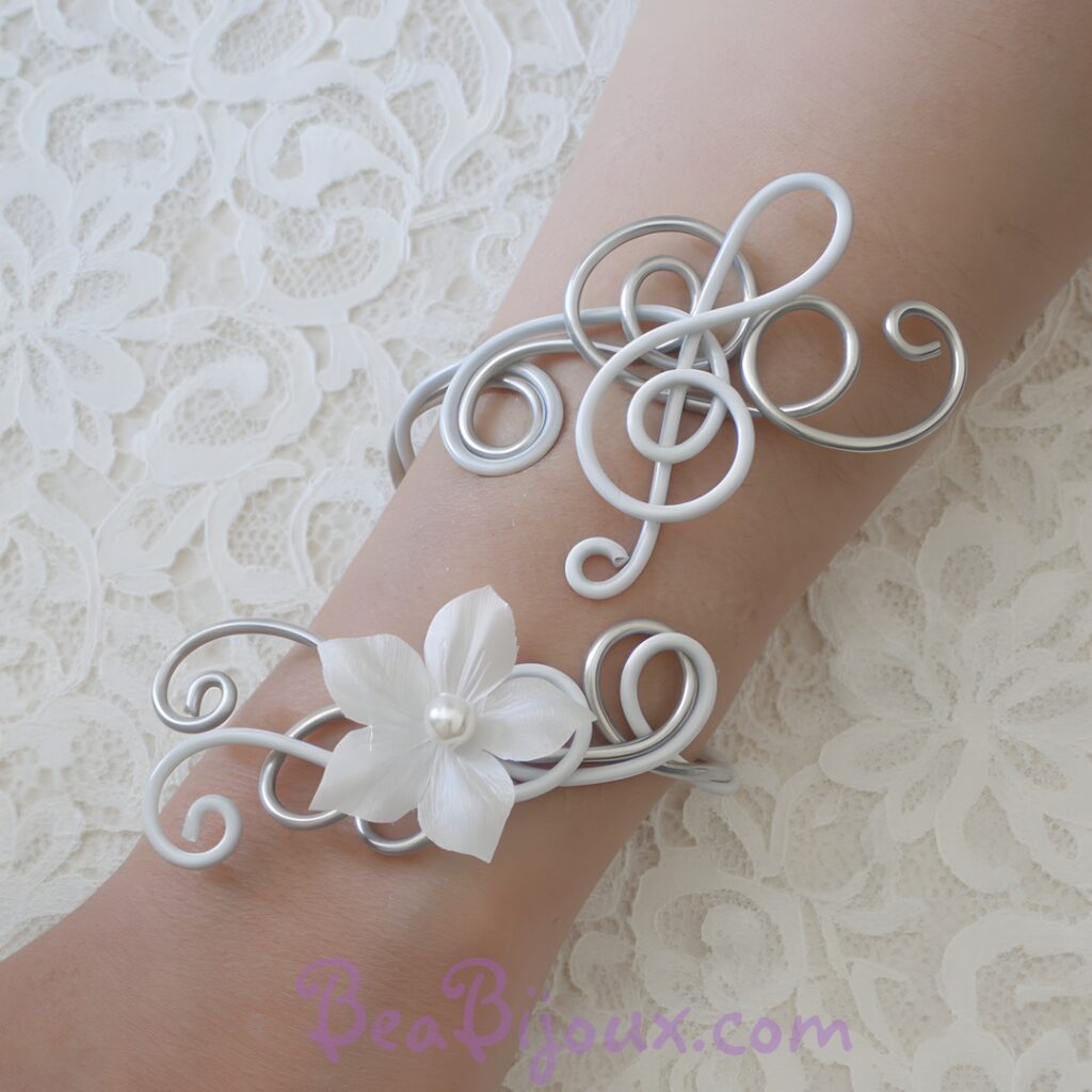 Bracelet mariage clé de sol argent et blanc