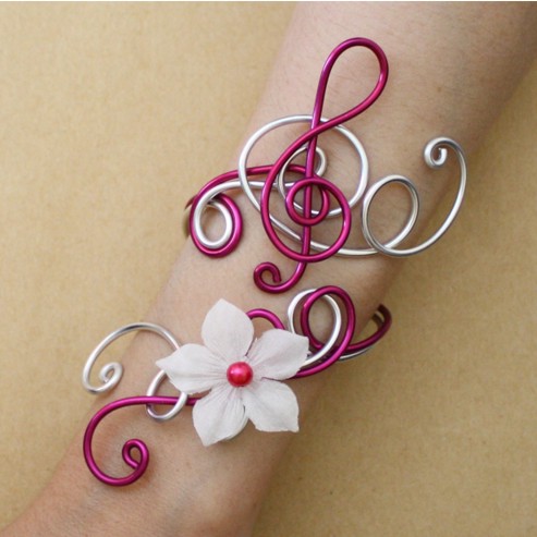 Bracelet mariage fil alu fuchsia et argent
