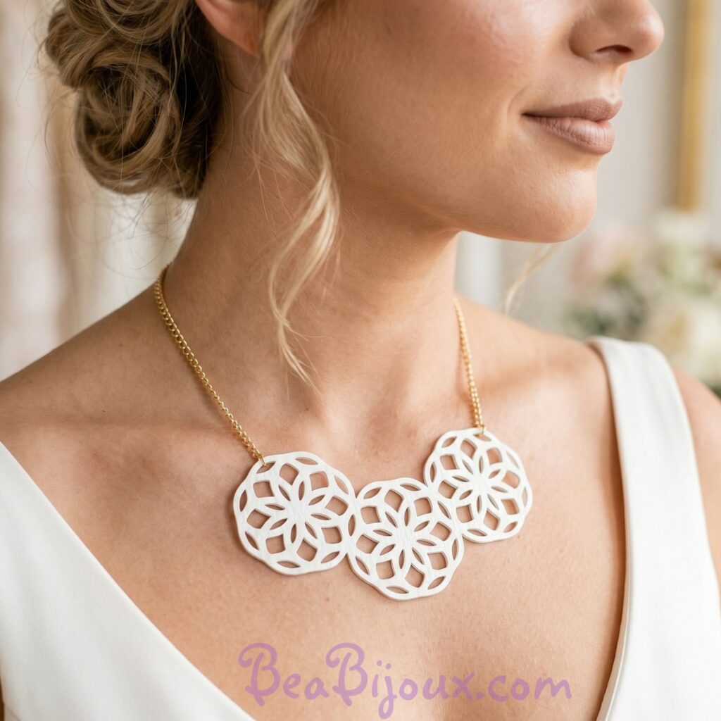 Collier plastron mariage mandala simili cuir