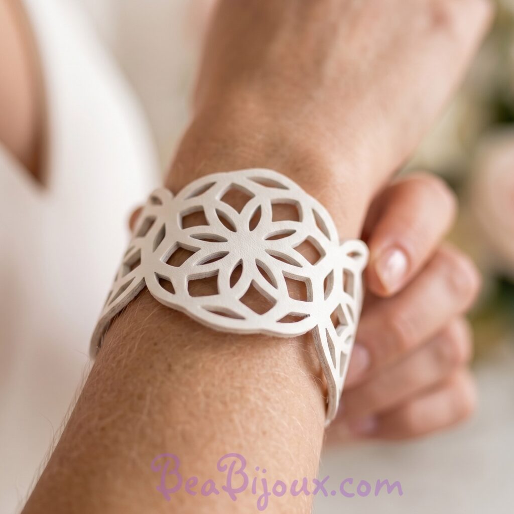 Bracelet manchette mariage mandala blanc