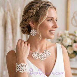 Parure mariage mandala blanc simili cuir doré