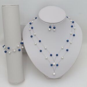 Parure de mariage en bleu roi et blanc et strass
