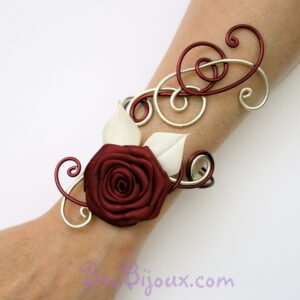 Bracelet mariage bordeaux et ivoire champagne BRA325.