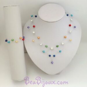 Parure de mariage arc-en-ciel avec collier CO1214A à fils croisés et bracelet multicolore BR1249A.