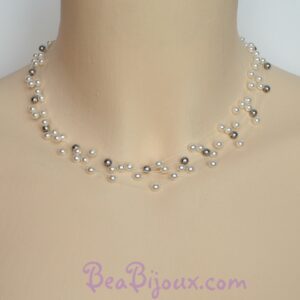 Variante du collier CO4278A avec 5 rangs de perles blanches et 1 rang de perles grises.