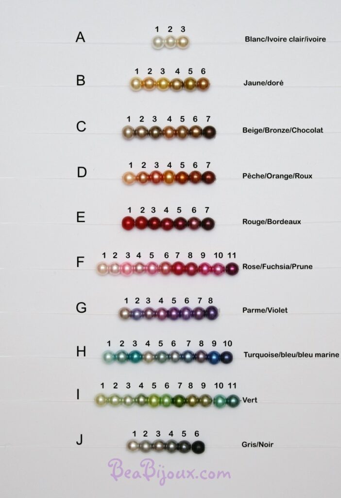 Nuancier perles verre nacré personnalisation bijoux mariage