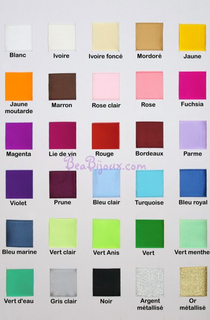 Couleurs de satin pour création d'éléments de bijoux de mariage