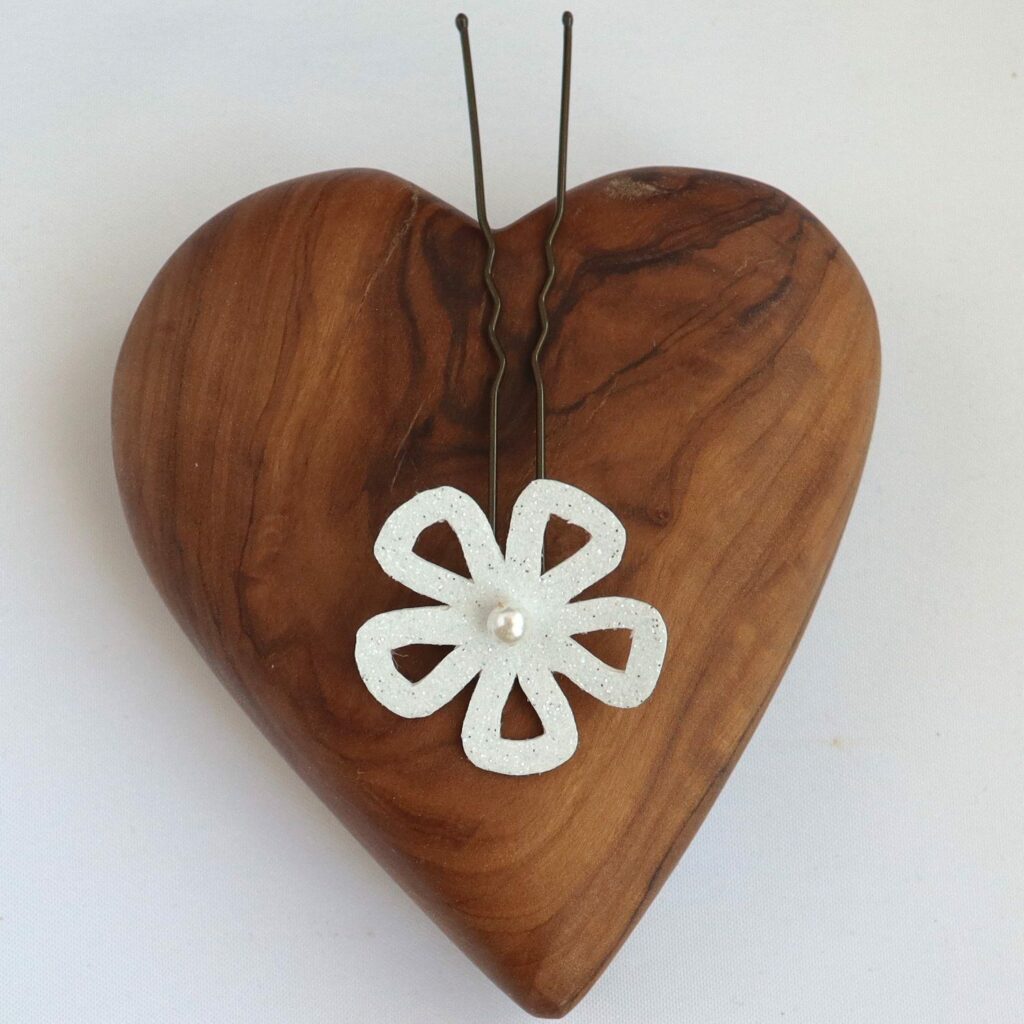 Pic à chignon fleur blanche pailletée 3cm EP366 bijou de tête fait main.