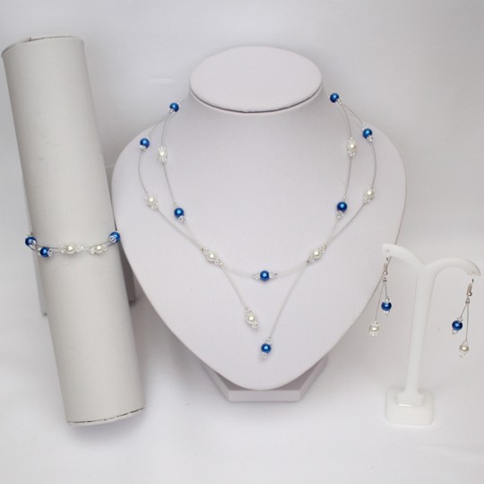 Parure mariage blanc et bleu royal perles nacrées personnalisée