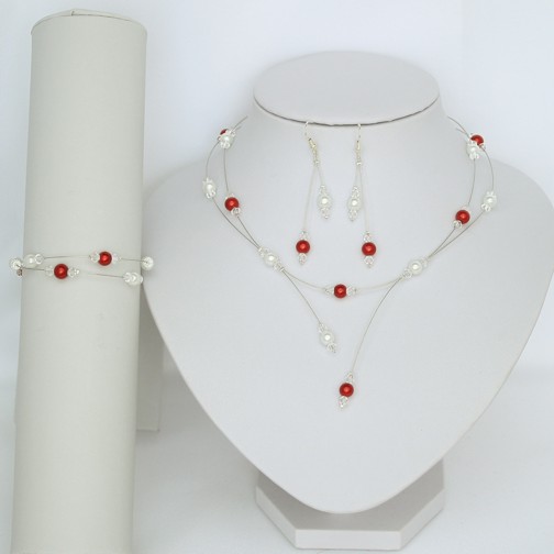 Bijoux mariage blanc et rouge perles nacrées cristal PA1267A